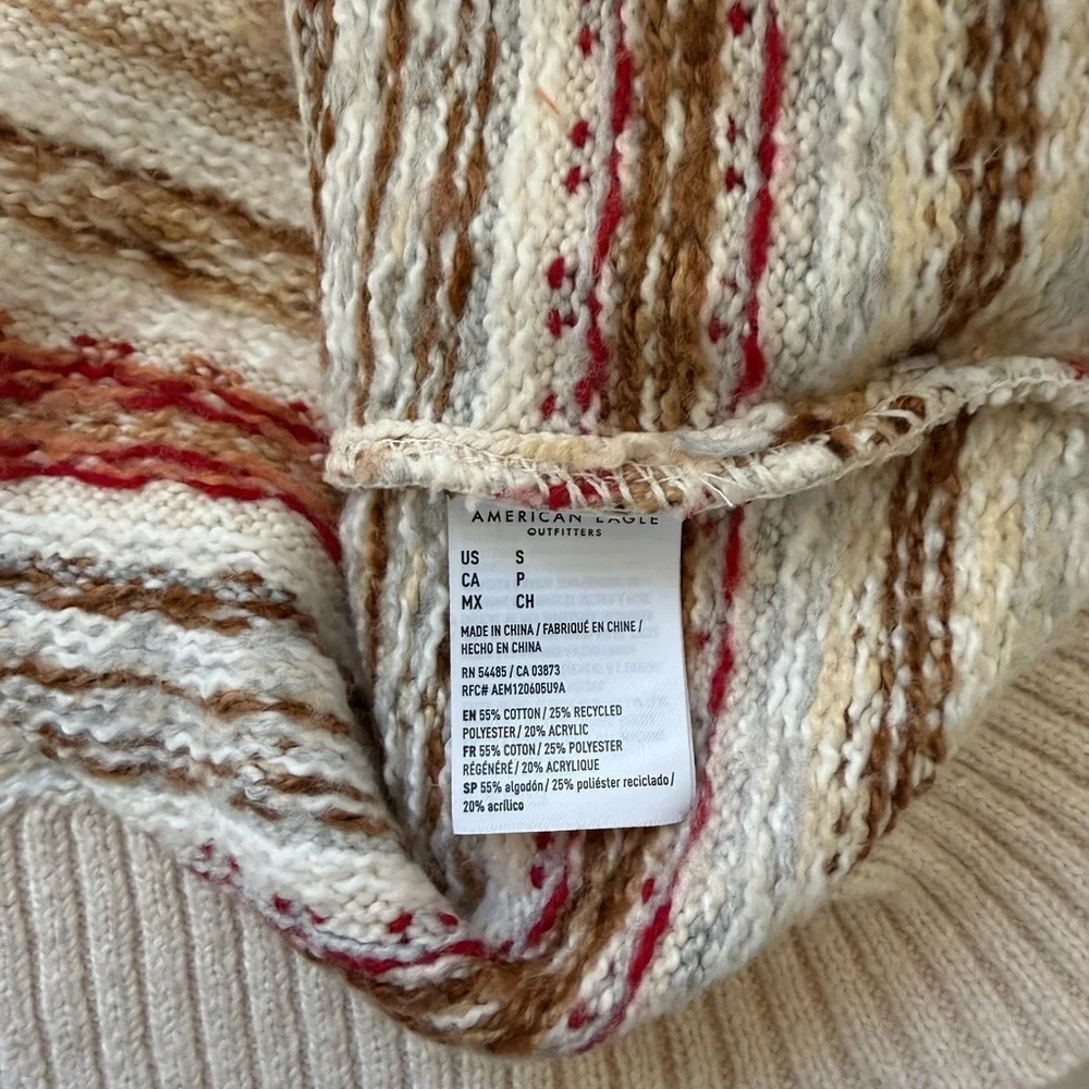 American Eagle Fair Isle Snowdrift Sweater Cream Multi Knit Cozy Small Women’s